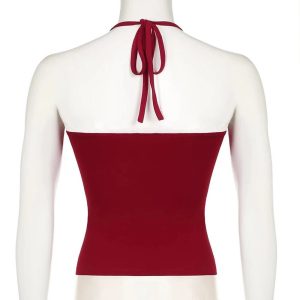 Red Lace-Trim Halter Top: Perfect for Concerts, Date Nights & Spring Outfits