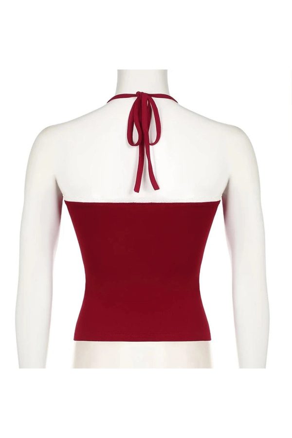 Red Lace-Trim Halter Top: Perfect for Concerts, Date Nights & Spring Outfits