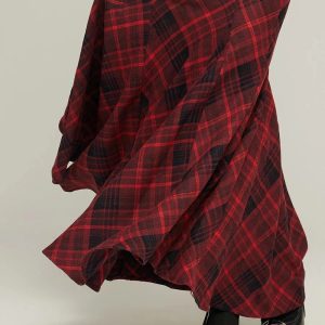 Red Plaid Mermaid Maxi Skirt: Perfect for Spring Outfits & Concert Looks