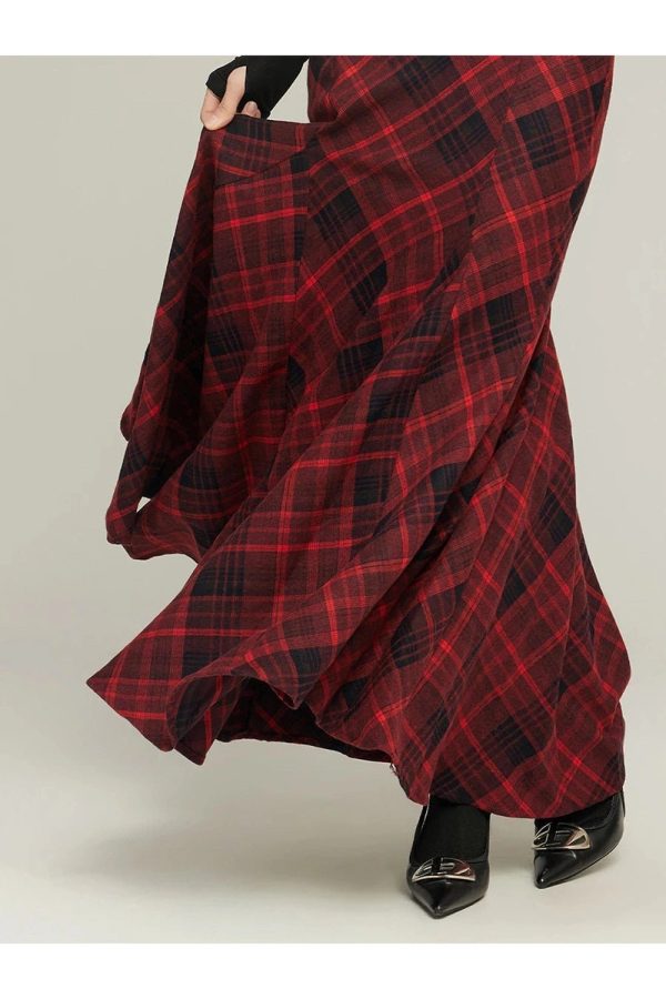 Red Plaid Mermaid Maxi Skirt: Perfect for Spring Outfits & Concert Looks