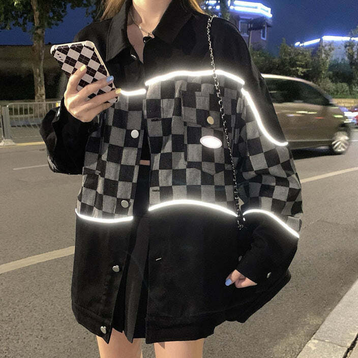 Reflective Checker Jacket: Trendy Outfit Ideas for Concerts & Casual Wear