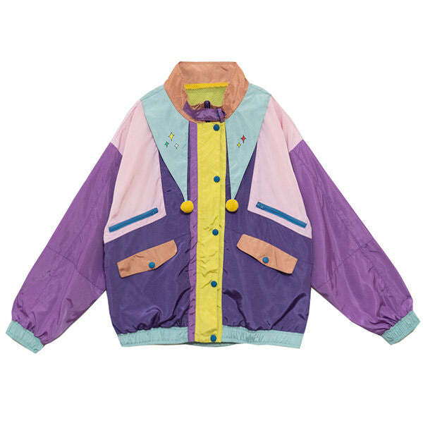 Retro 80's Color Block Jacket: Perfect for Y2K Outfits & Concerts