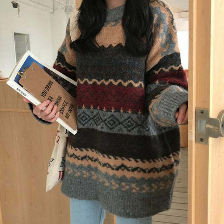 Retro 80's Grandma Knit Sweater: Perfect for Spring Outfits & Casual Looks