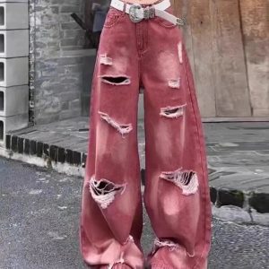 Retro Rose Distressed Baggy Jeans: Trendy Outfit Ideas for Every Occasion