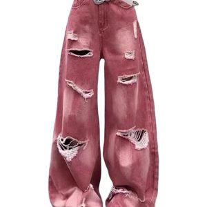 Retro Rose Distressed Baggy Jeans: Trendy Outfit Ideas for Every Occasion