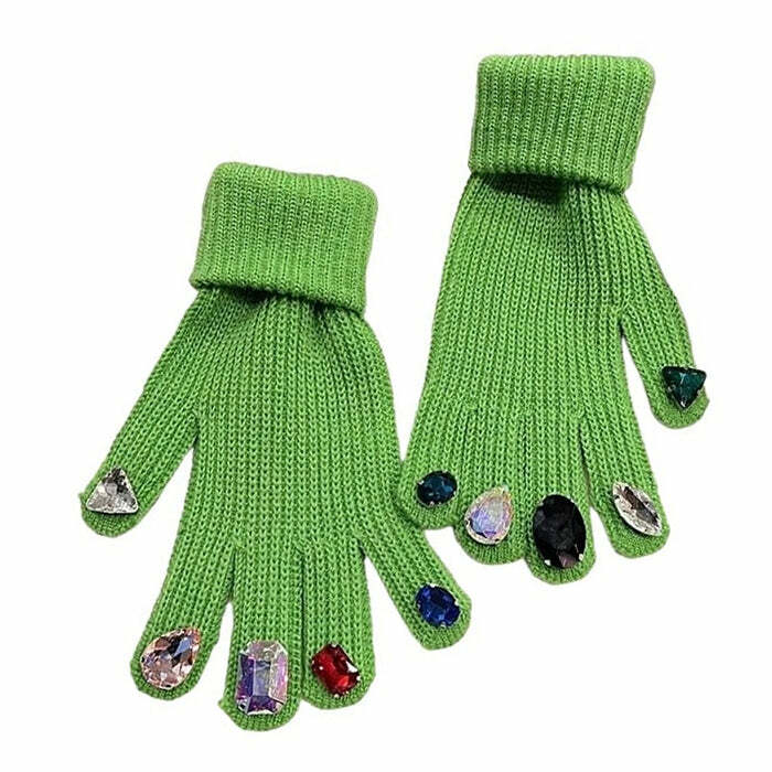 Rhinestone Knit Gloves: Perfect for Concert Outfits & Dress to Impress Looks