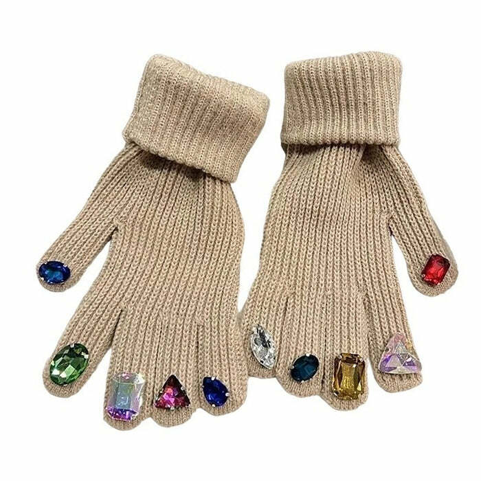 Rhinestone Knit Gloves: Perfect for Concert Outfits & Dress to Impress Looks