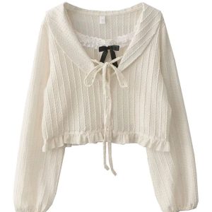 Ribbon Charm Cropped Blouse - Cute 2000s Outfits & Y2K Fashion Inspiration