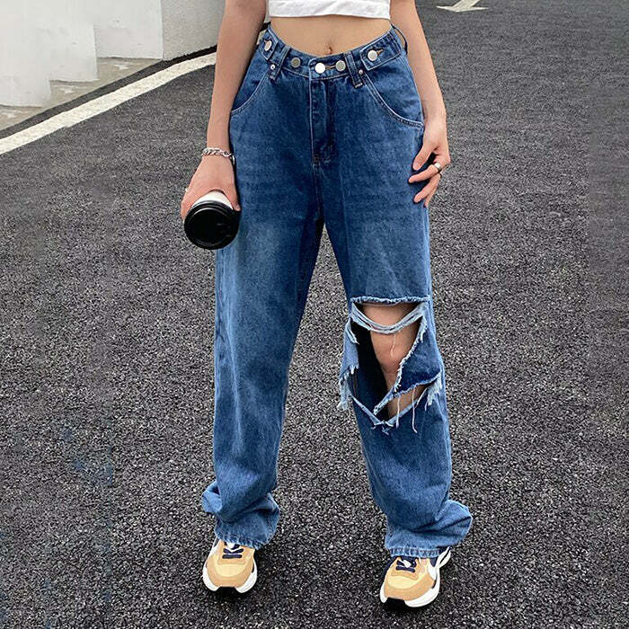 Ripped Baggy Jeans - Cute 2000s Outfits, Y2K Fashion Inspiration, Mcbling Style