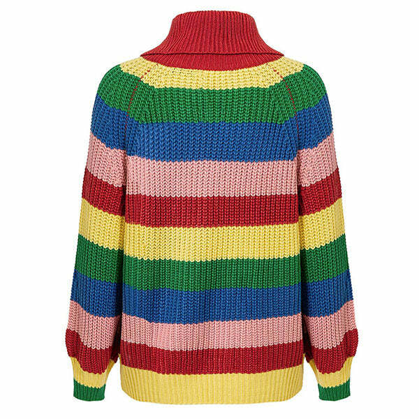 Roll Neck Rainbow Jumper - Cute 2000s Outfits, Y2K Fashion Inspiration