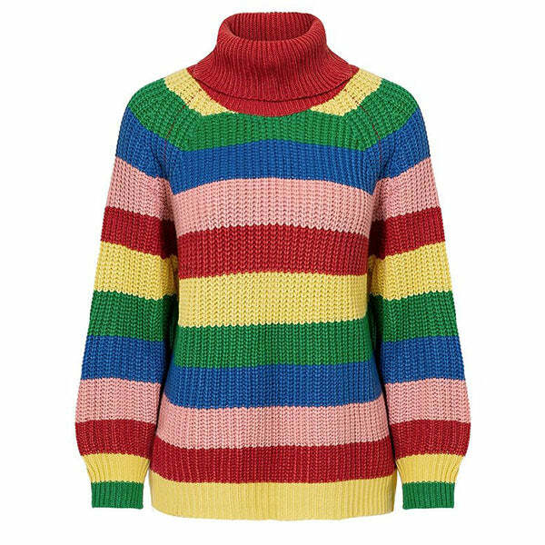 Roll Neck Rainbow Jumper - Cute 2000s Outfits, Y2K Fashion Inspiration