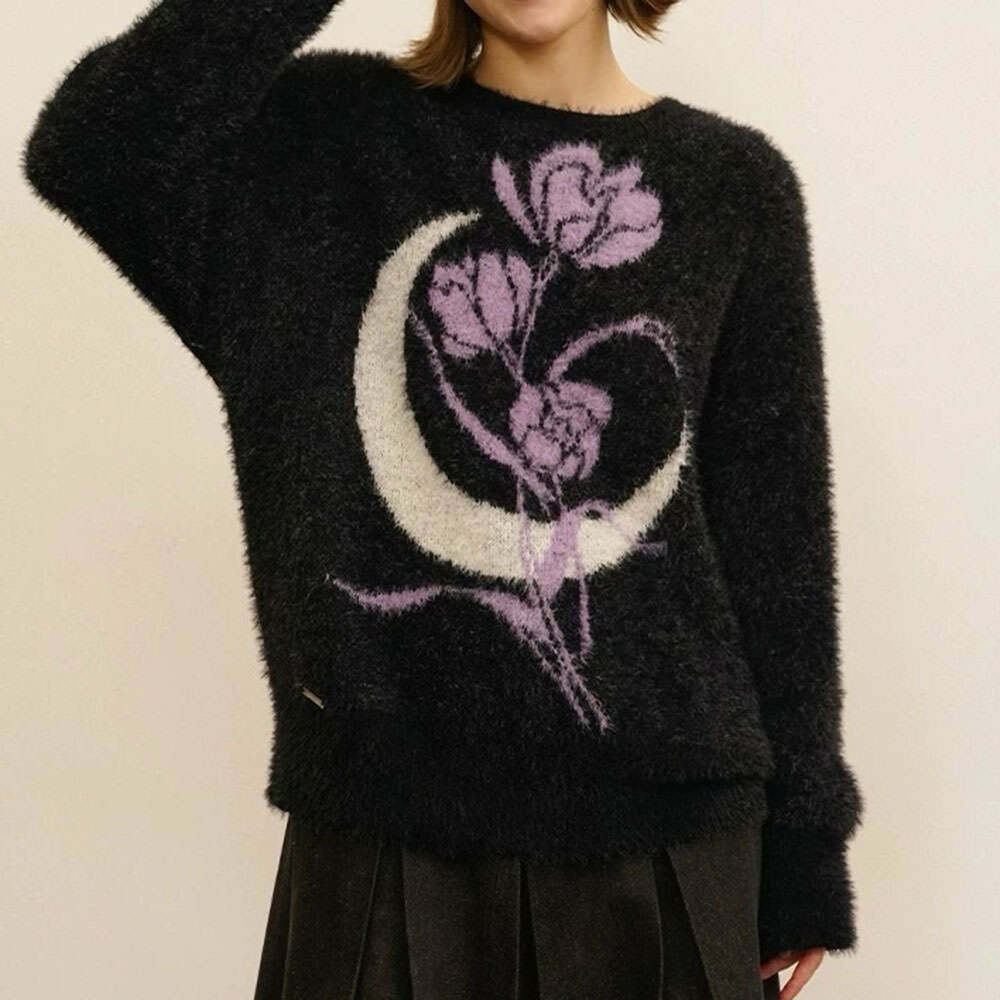 Rose & Moon Print Sweater: Perfect for Spring Outfits & Casual Looks