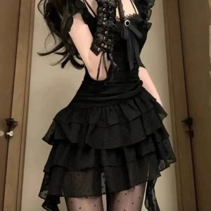 Ruffled Dark Fairy Mini Dress: Perfect for Concerts, Dates & Spring Outfits