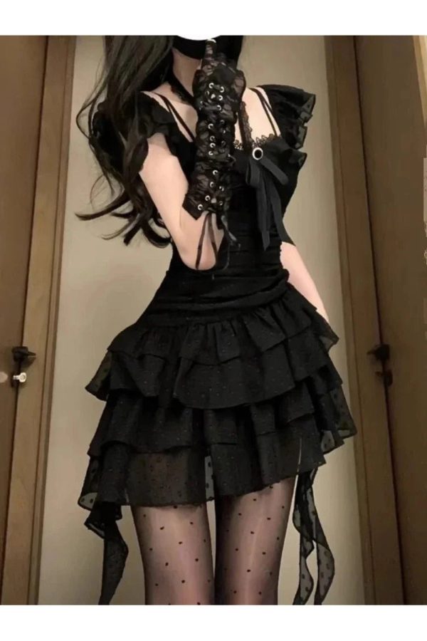 Ruffled Dark Fairy Mini Dress: Perfect for Concerts, Dates & Spring Outfits