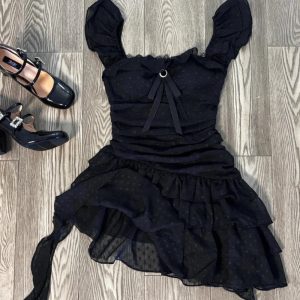 Ruffled Dark Fairy Mini Dress: Perfect for Concerts, Dates & Spring Outfits