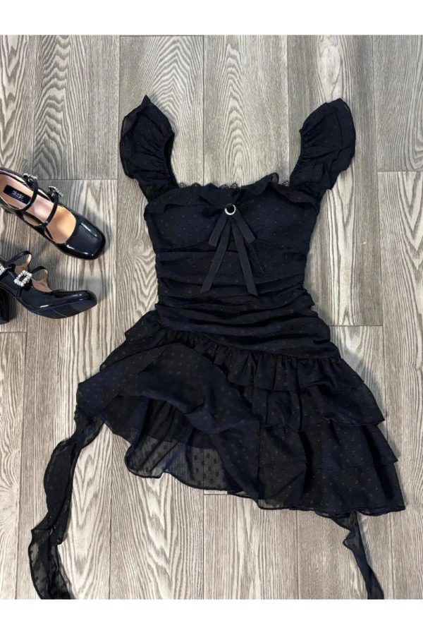 Ruffled Dark Fairy Mini Dress: Perfect for Concerts, Dates & Spring Outfits