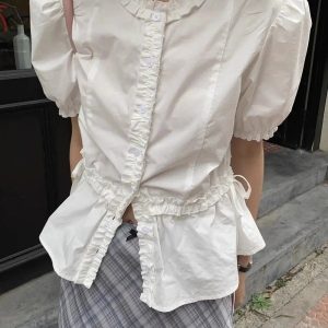 Ruffled Elegance Button-Up Blouse: Chic Outfit Ideas for Every Occasion