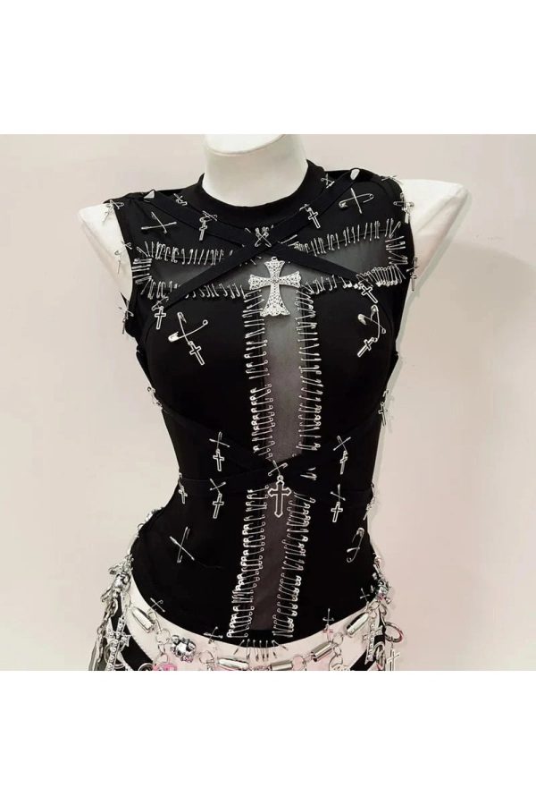 Safety Pin Cross Punk Top: Edgy Outfit Ideas for Concerts & Casual Wear