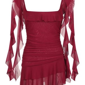 Scarlet Ruffle Gothic Dress: Perfect for Concerts, Date Nights