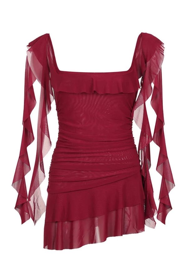 Scarlet Ruffle Gothic Dress: Perfect for Concerts, Date Nights