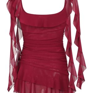 Scarlet Ruffle Gothic Dress: Perfect for Concerts, Date Nights