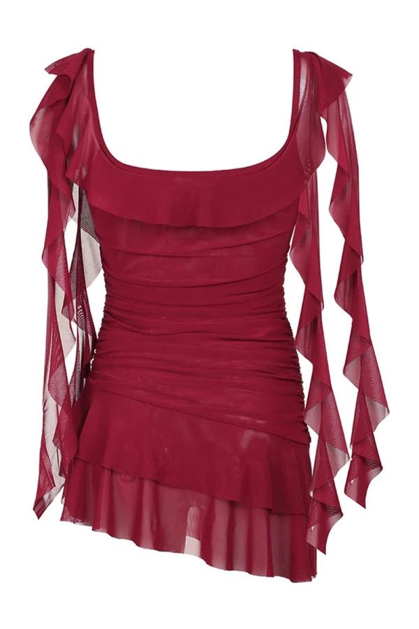 Scarlet Ruffle Gothic Dress: Perfect for Concerts, Date Nights