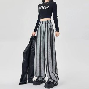 Shadow Stripe Wide-Leg Pants - Cute 2000s Outfits & Y2K Fashion Inspiration