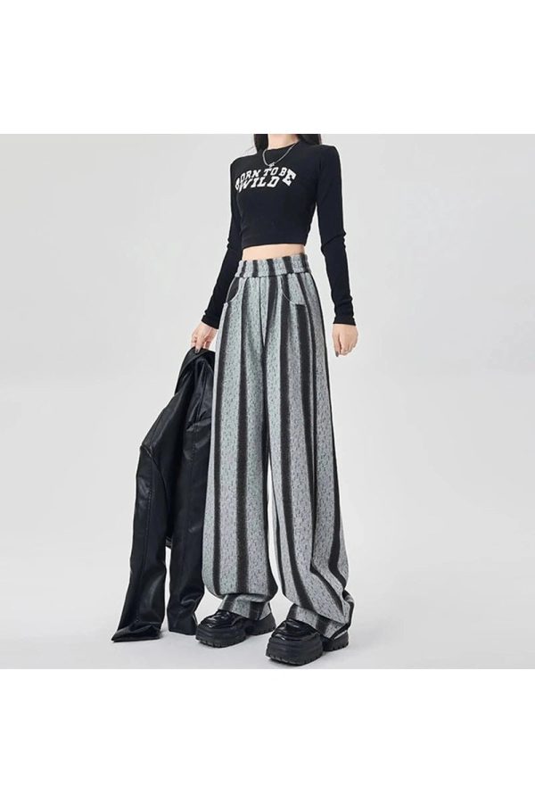 Shadow Stripe Wide-Leg Pants - Cute 2000s Outfits & Y2K Fashion Inspiration