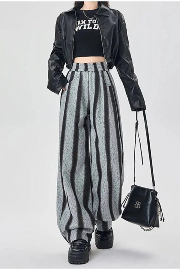 Shadow Stripe Wide-Leg Pants - Cute 2000s Outfits & Y2K Fashion Inspiration