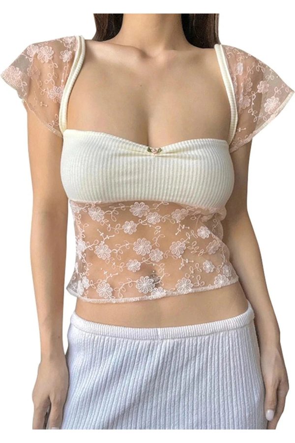 Sheer Blossom Lace Crop Top: Perfect for Spring Outfits & Date Nights