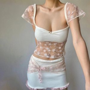 Sheer Blossom Lace Crop Top: Perfect for Spring Outfits & Date Nights