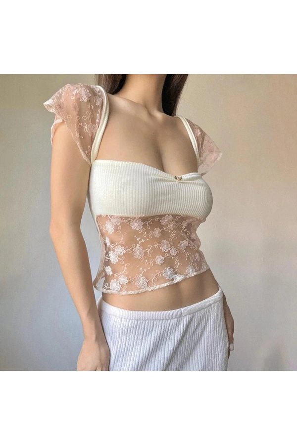 Sheer Blossom Lace Crop Top: Perfect for Spring Outfits & Date Nights