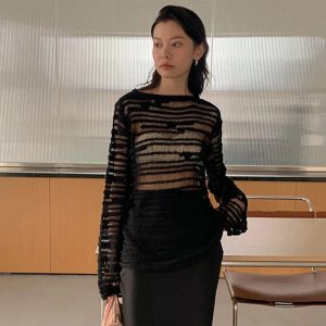 Sheer Shadow Striped Knit Top: Chic Outfit Ideas for Every Occasion