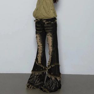 Shredded Flames Distressed Flare Pants - Cute 2000s Outfits & Y2K Fashion