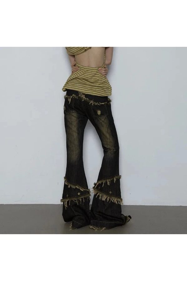 Shredded Flames Distressed Flare Pants - Cute 2000s Outfits & Y2K Fashion