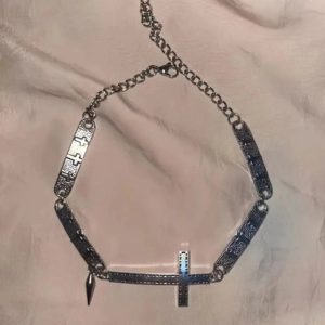 Silver Cross Spike Choker: Edgy Accessory for Concert & Casual Outfits