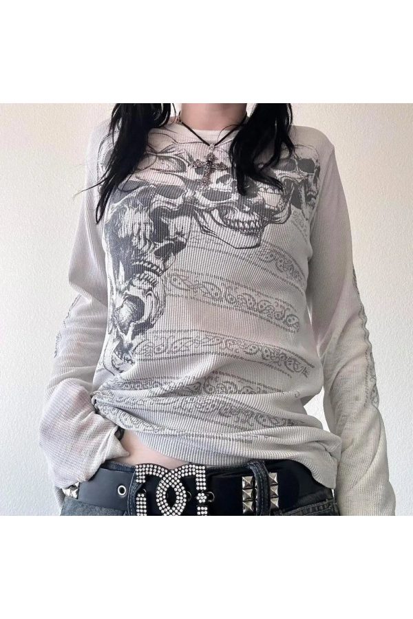 Skeleton Print Long Sleeve Mesh Top: Edgy Outfit Ideas for Every Occasion