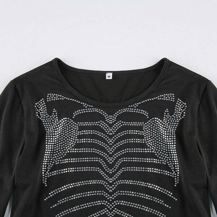 Skeleton Rhinestone Crop Top - Y2K Fashion, Cute 2000s Outfits, Mcbling Style