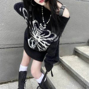 Skeleton Shadow Oversized Sweater: Perfect for Concerts & Casual Outfits