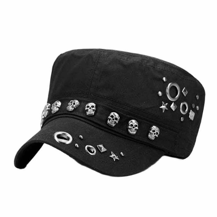 Skull Rivet Cap: Edgy Accessory for Concert Outfits & Casual Looks