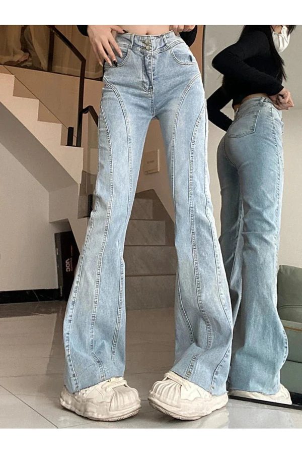 Skywave Stitch Flare Jeans - Cute 2000s Outfits & Y2K Fashion Inspiration