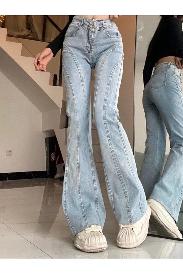 Skywave Stitch Flare Jeans - Cute 2000s Outfits & Y2K Fashion Inspiration