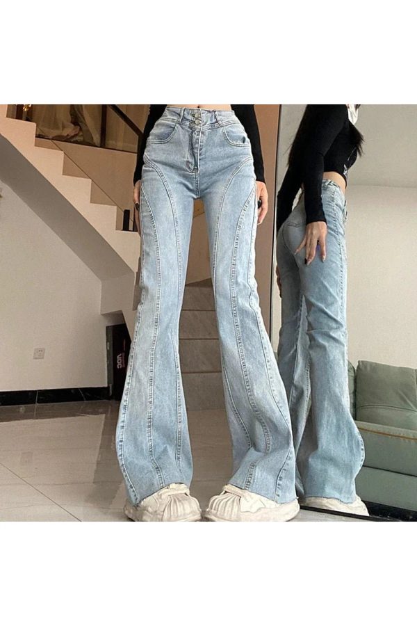 Skywave Stitch Flare Jeans - Cute 2000s Outfits & Y2K Fashion Inspiration