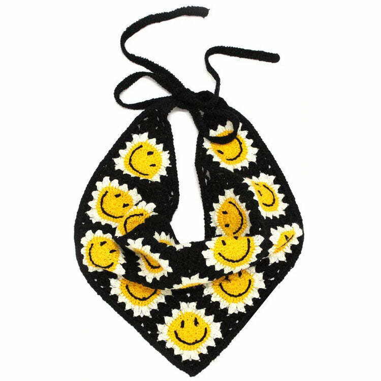 Smiley Face Crochet Bandana: Perfect for Concert Outfits & Spring Styles