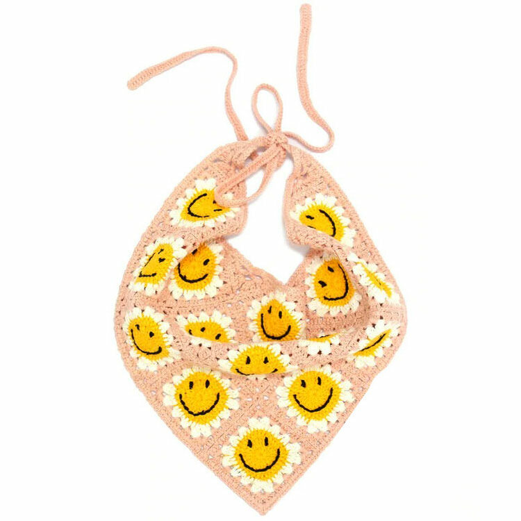 Smiley Face Crochet Bandana: Perfect for Concert Outfits & Spring Styles