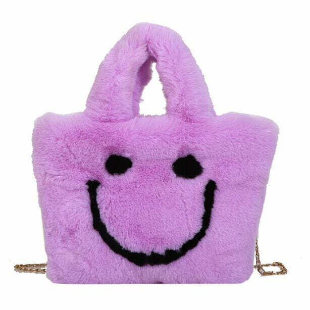 Smiley Face Fuzzy Handbag | Cute 2000s Outfits & Y2K Fashion Must-Have