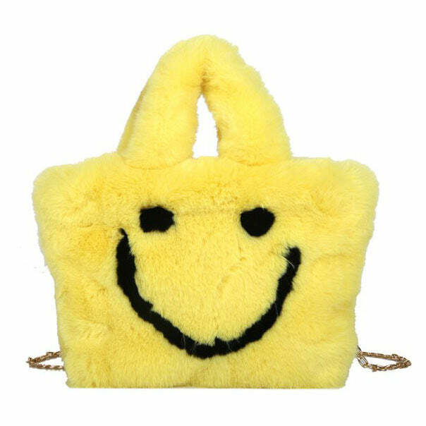 Smiley Face Fuzzy Handbag | Cute 2000s Outfits & Y2K Fashion Must-Have