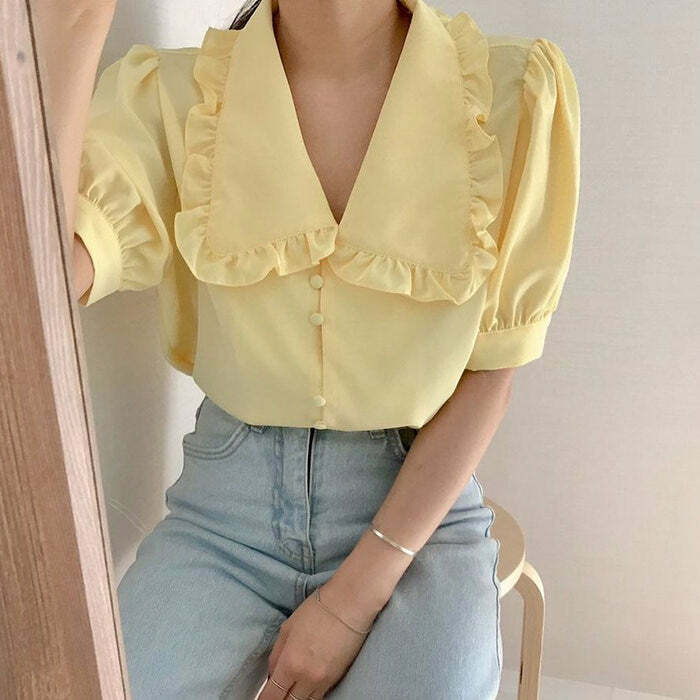 Soft Girl Frill Collar Blouse: Perfect for Spring Outfits & Date Nights