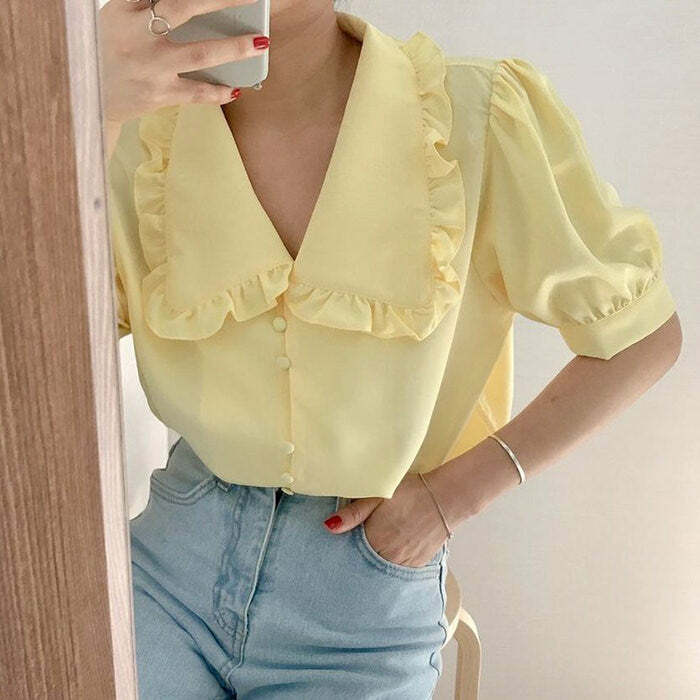 Soft Girl Frill Collar Blouse: Perfect for Spring Outfits & Date Nights