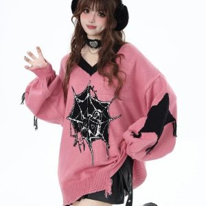 Spidercore Cozy Sweater - Cute 2000s Outfits, Y2K Fashion Inspiration